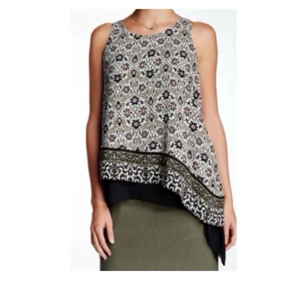 Max Studio Printed Asymmetrical Layered Tank Blouse